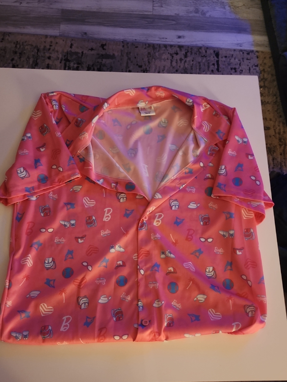 Barbie Pink Button-Front Shirt with Playful Icons